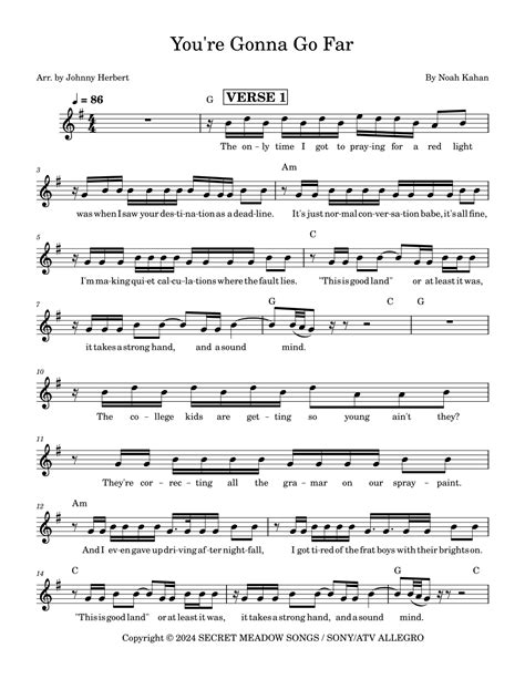 You Re Gonna Go Far Arr Johnny Herbert By Noah Kahan Sheet Music For