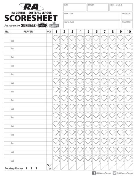 Large Print Printable Softball Score Sheet