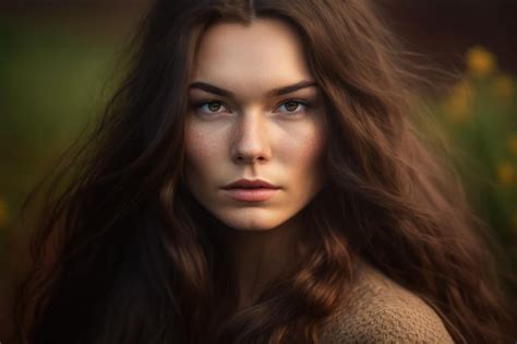 Premium Photo Portrait Of A Gentle And Serene Brunette Woman With