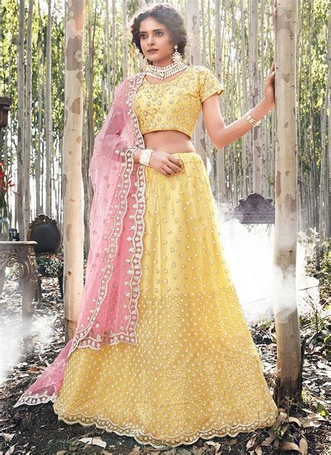 Yellow Net Embroidered A Line Designer Lehenga Choli Bridal Lehenga