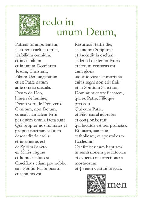 Nicene Creed Credo In Unum Deum Latin Catholic Prayer Card Printable