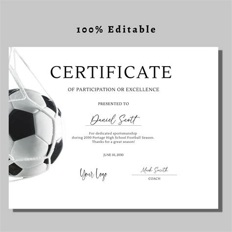 This Editable Football Award Certificates Can Easily Be Edited With