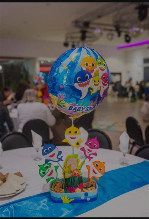 Idea Centro De Mesa Baby Shark Con Foami Telgopor Y Globo Metalizado En