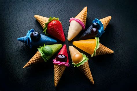 colorful ice cream cones arranged in a circle on a black background. AI-Generated 30253286 Stock ...