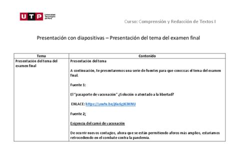 Semana 16 Descripcion De Diapositivas Presentacion Del Tema Del Examen