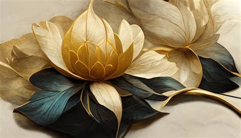 Premium Photo | Luxury lotus wallpaper lotus design line art golden lotus 3d rendering raster ...