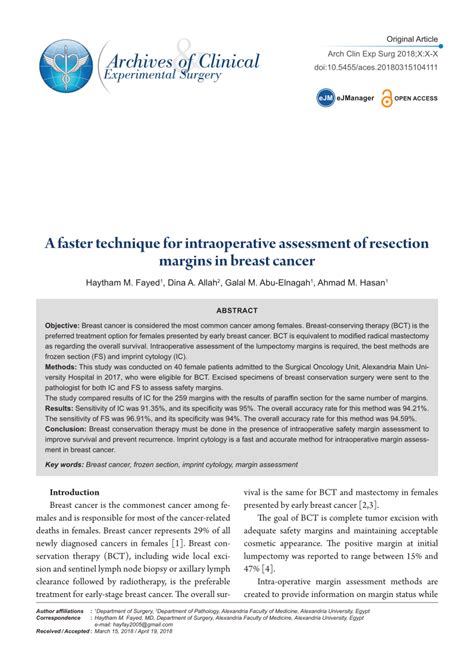 Pdf A Faster Technique For Intraoperative Assessment Of Resection Margins In Breast Cancer