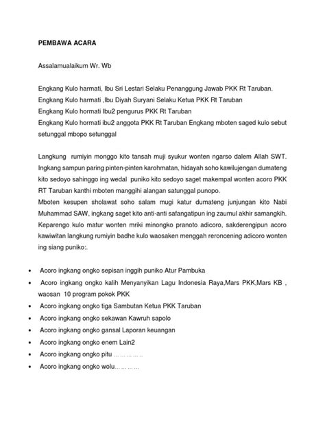 Contoh Teks Pembawa Acara Rapat Igtki Kaizen Palli