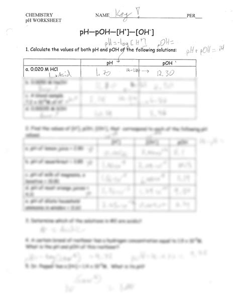 Solution Chemistry Ph Worksheet Reviewer Studypool Worksheets Library