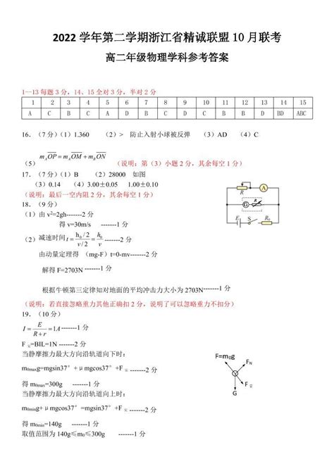 2022 2023学年浙江省精诚联盟高二下学期3月联考试题物理pdf版含答案 教习网试卷下载