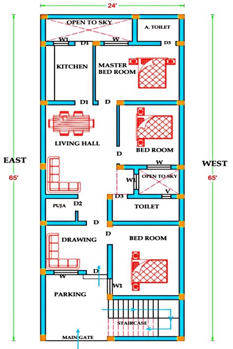 24 65 House Plan Idea 3BHK House