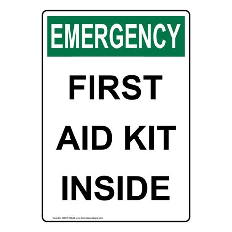 Vertical Sign First Aid Kit Inside Osha Emergency Sizes