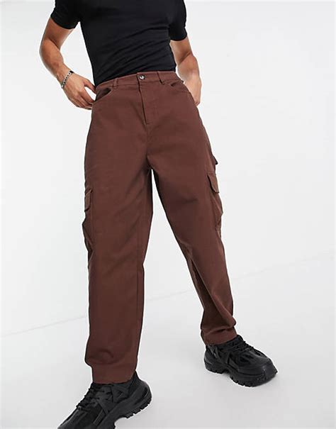 Asos Design Cargo Wide Leg Trousers In Brown Asos