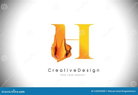 H Orange Letter Design Brush Paint Stroke Gold Yellow H Letter Logo