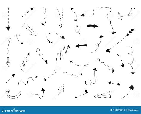 Arrow Hand Drawn Doodle Point Dash Line Vector Set Stock Vector