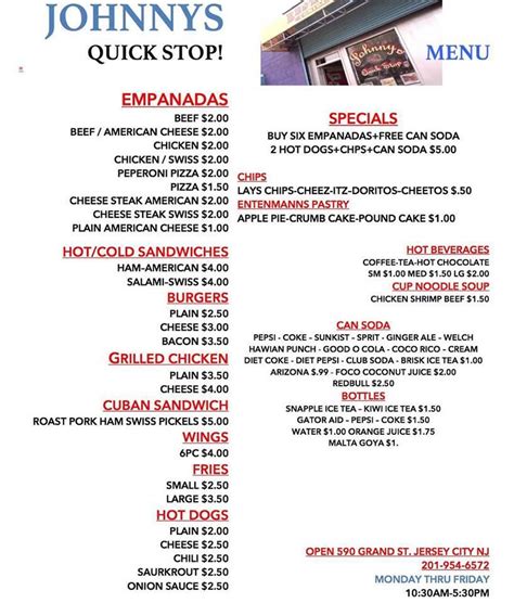 menu  johnnys quick stop jersey city