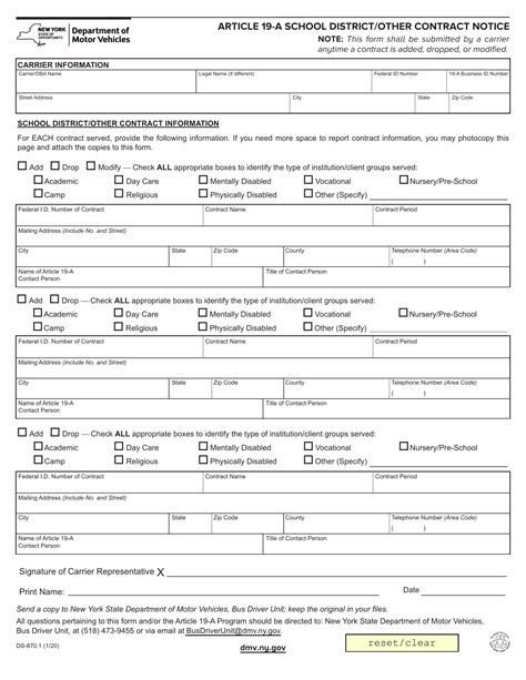 Nys Dmv Form Ds 8701 Article 19 A School Districtother Contract