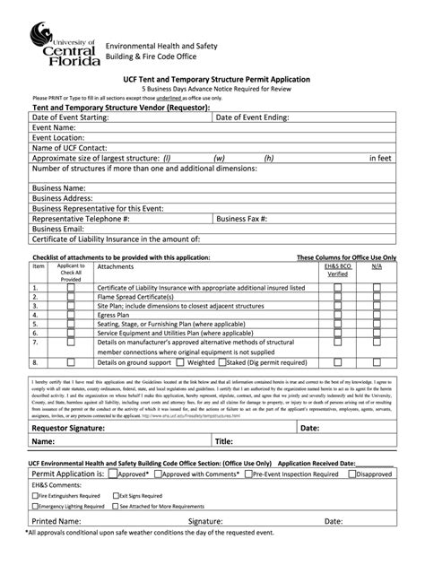 Fillable Online Ehs Ucf Tent And Temporary Structure Permit