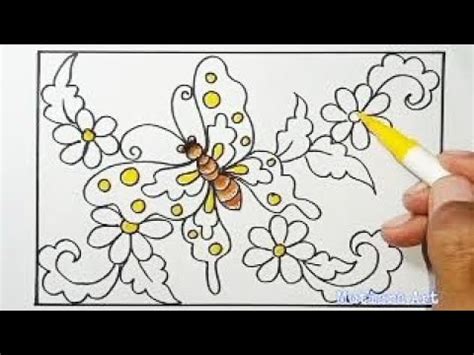 Menggambar Motif Batik Flora Dan Fauna Kupu Kupu Yang Mudah YouTube