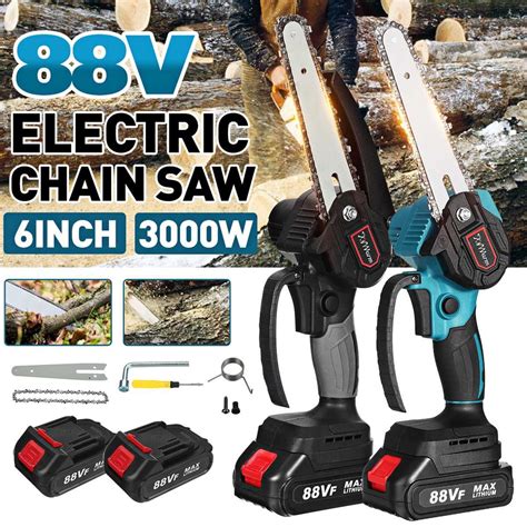 88v 3000w 6inch Mini Electric Chain Saw With 2pcs Battery Woodworking Pruning Chainsaw One