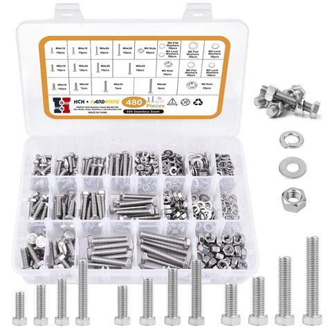 480 PCS Hex Bolts And Nuts Assortment Kit Stainless Steel Hex Head