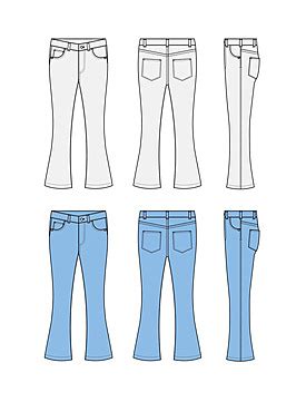 Bootcut Jeans Pants Vector Template Illustration Set Female Blue Women