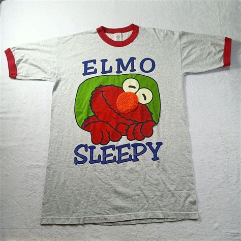 Vintage 90s Heartland Apparel Elmo Sleepy Ringer T Shirt Henson Ctw One