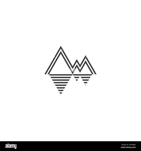 Simple Geometric Line Mountain Sea Water Silhouette Logo Vector Stock