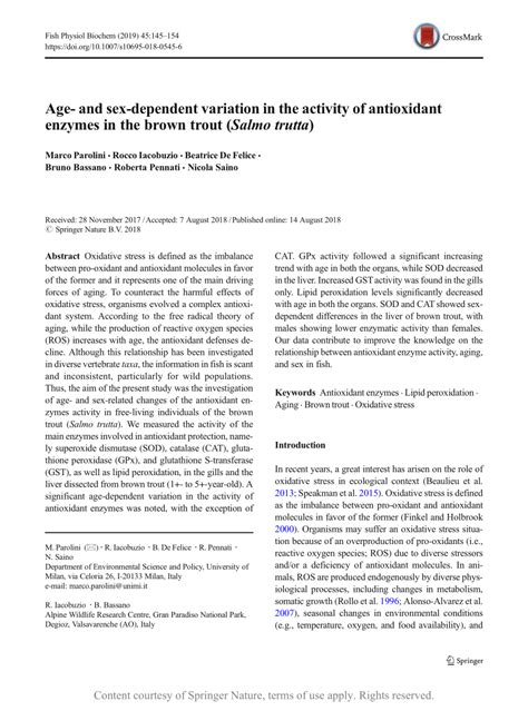 Age And Sex Dependent Variation In The Activity Of Antioxidant Enzymes