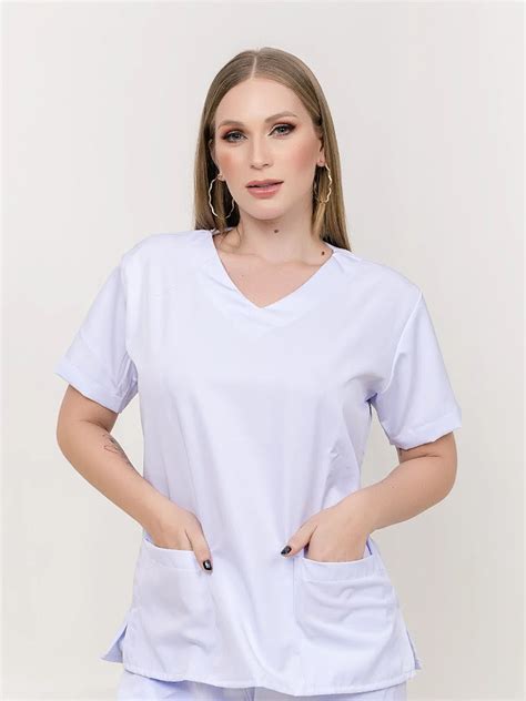 Conjunto Pijama Cirúrgico Scrub Feminino Branco Gabardine Shopee Brasil