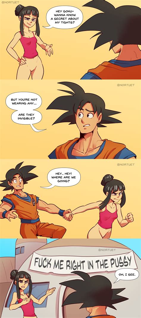 Rule 34 1boy 1girls 4koma Black Hair Bottomless Canon Couple Chichi Comic Couple Dragon Ball