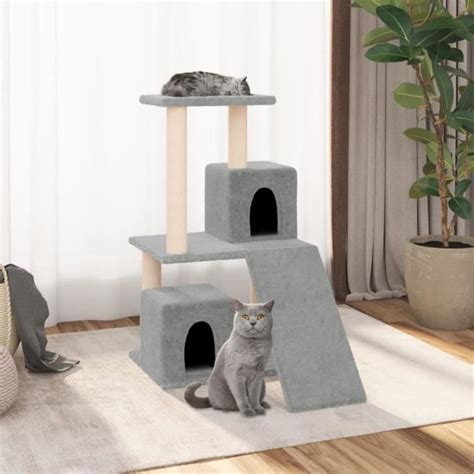 LeDivil Arbre à chat avec griffoirs en sisal Gris clair 82 cm