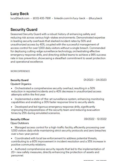 1 Security Guard Resume Examples With Guidance