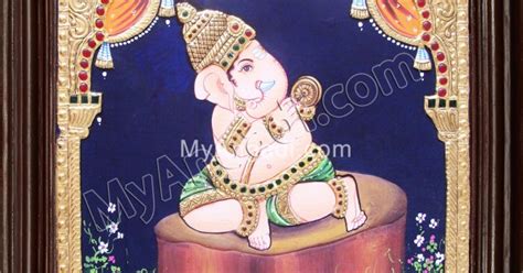 Nava Vinayakar Playing Music Tanjore Painting