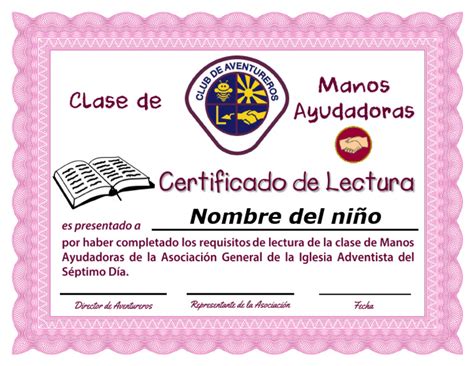 Certificadodelecturamanosayudadoras Escudooriginal Pdf