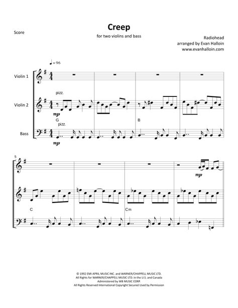 Creep Arr Evan Halloin Sheet Music Radiohead String Ensemble