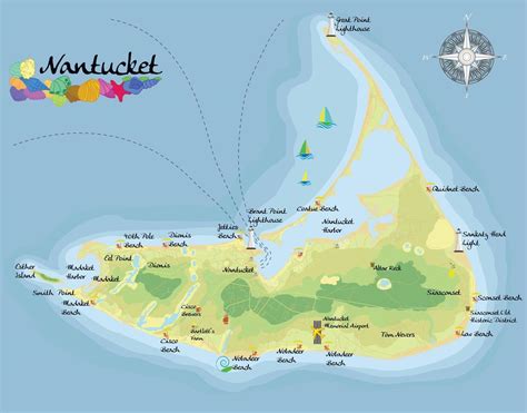 Nantucket Island Realistic Satellite Background Map With Designation