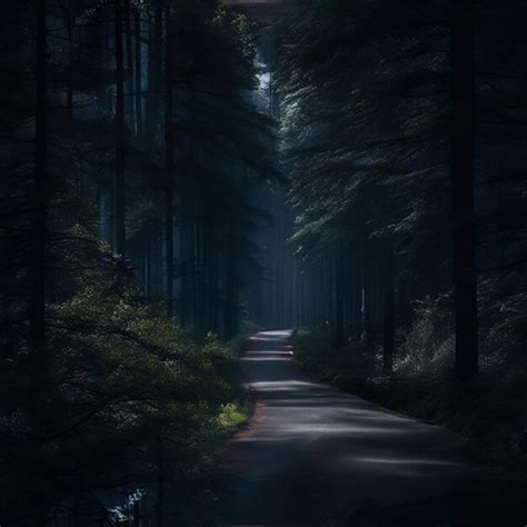 Premium AI Image | Road in dark forest