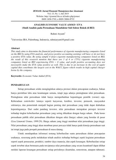 Analisis Economic Value Added Eva Studi Analisis Pada Perusahaan