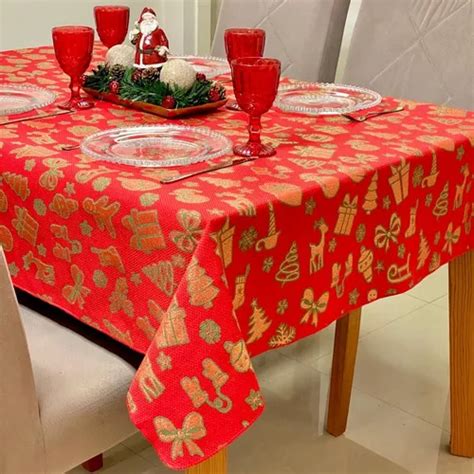 Toalha De Mesa Natal Natalina Brilhante 6 Lugares Parcelamento Sem Juros