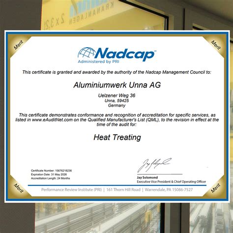 Alunna Erh Lt Weiterhin Nadcap Merit Status Im Heat Treating