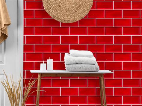 Valencia Bevelled Glossy Red Ceramic Subway Wall Tile X Mm