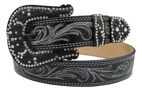 Cinto Country Feminino Paul Western Preto Fosco Pedraria