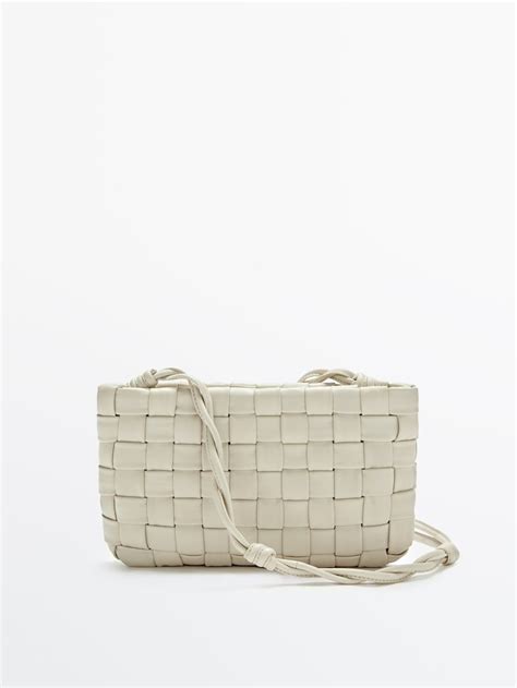 Massimo Dutti Woven Leather Clutch Style Handbag In White — Ufo No More