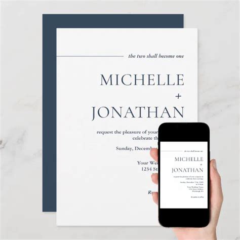 Modern Minimalist Navy Blue Text Christian Wedding Invitation Zazzle