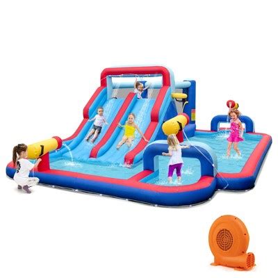 Costway Inflatable Water Slide Park Kids Bounce House Splash Pool With ...