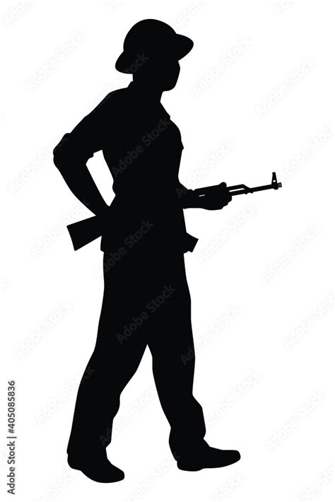 Vietcong Soldier With Rifle Gun In Vietnam War Silhouette Vector