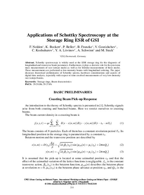 Pdf Applications Of Schottky Spectroscopy At The Storage Ring Esr Of Gsi Christophor