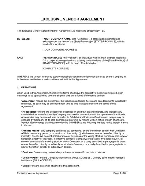 Vendor Agreement Template