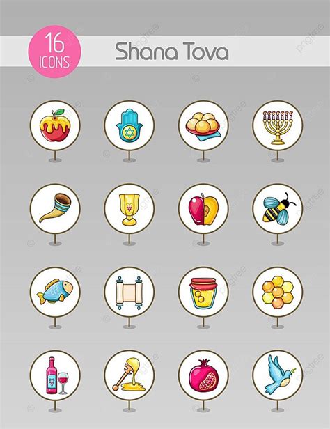 Icon Set For The Jewish New Year Rosh Hashanah Shana Tova Vector Map